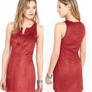Express Rust Red Faux Suede Fringe Shift Dress - size XS